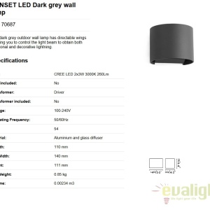 Aplica de perete LED exterior IP54 stil decorativ SUNSET neagra 70687 58778 universul-luminii.ro