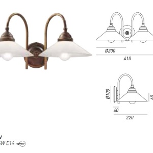 Aplica de perete rustica cu 2 brate, fabricata manual Tabia 212.20.OV 50048 universul-luminii.ro