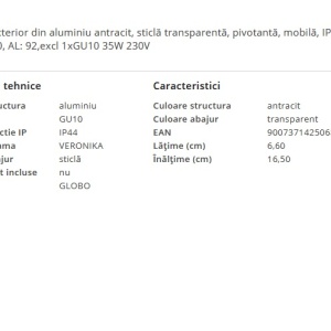 Aplica exterior moderna cu spot pivotant IP44 VERONIKA 203448 universul-luminii.ro