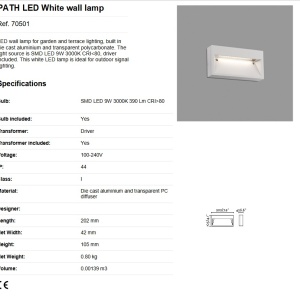 Aplica LED de exterior IP44 iluminat ambiental PATH alba 65518 universul-luminii.ro