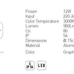 Aplica LED de perete pentru iluminat exterior, IP54 Yuli grafit 118178 universul-luminii.ro