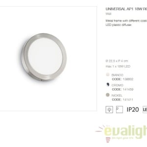 Aplica LED diametru 22,5cm, UNIVERSAL AP1 18W ROUND BIANCO 138602 68498 universul-luminii.ro