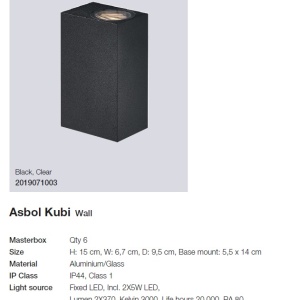 Aplica LED exterior cu iluminat up/down IP44 Asbol Kubi negru 2019071003 NL 84368 universul-luminii.ro