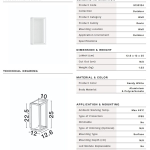 Aplica LED iluminat exterior IP65 DEVIN alb - Img 9