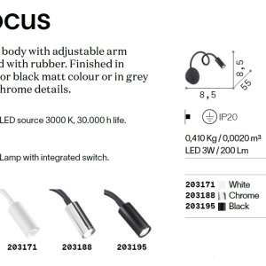 Aplica LED minimalista cu brat orientabil FOCUS-2 AP NERO 93488 universul-luminii.ro