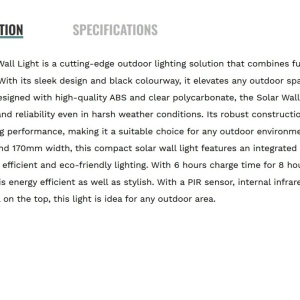 Aplica LED solara de exterior cu senzor de miscare IP44 Solar 221398 universul-luminii.ro
