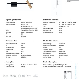 Aplica LED stil modern Senta Bar negru/auriu - Img 3