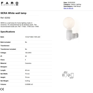 Aplica moderna design minimalist SERA alba 83188 universul-luminii.ro