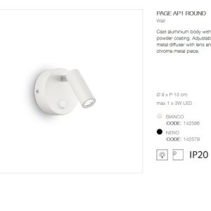 Aplica moderna, directionabila LED PAGE AP ROUND BIANCO 142586 - Img 2