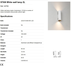 Aplica perete ambientala design modern STAN 2L alba 83448 universul-luminii.ro