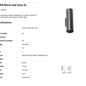Aplica perete ambientala design modern STAN 2L neagra 83458 universul-luminii.ro