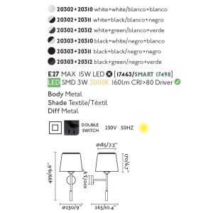 Aplica perete cu reader LED moderna design elegant SAVOY negru/verde 84068 universul-luminii.ro