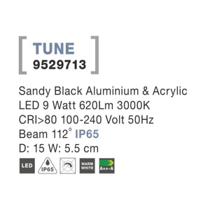 Aplica perete LED de exterior IP65 TUNE neagra NVL-9529713 79578 universul-luminii.ro