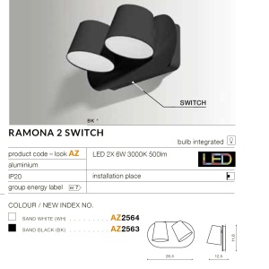 Aplica perete LED design modern RAMONA 2 neagra 43018 universul-luminii.ro