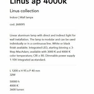 Aplica perete LED liniara 120cm ambientala LINUS AP 4000K WH 93848 universul-luminii.ro