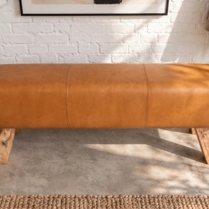 Bancheta din lemn si piele Turnbock 120cm - Img 4