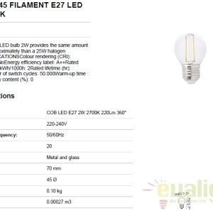 Bec LED decorativ FILAMENT E27 LED 2W 2700K 17417 68078 universul-luminii.ro