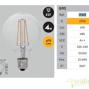 Bec LED decorativ Globe FILAMENT E27 4W 2700K 17415 173388 universul-luminii.ro