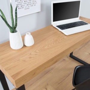 Birou design industrial Black Desk 120cm, negru/ stejar - Img 2