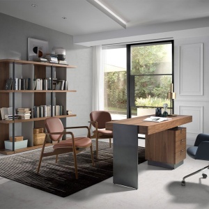 Birou elegant design LUX furnir de nuc si otel Office Walnut - Img 8