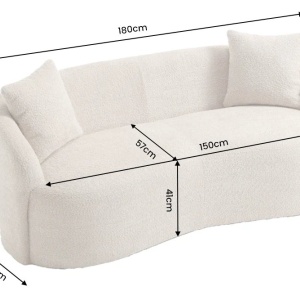 Canapea 2 locuri curbata ELEMENTAL 180cm boucle champagne beige - Img 4