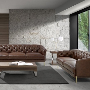 Canapea 3 locuri din piele naturala capitonata Cowhide leather brown - Img 7