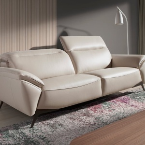 Canapea 3 locuri eleganta, design italian Cowhide leather taupe grey - Img 7