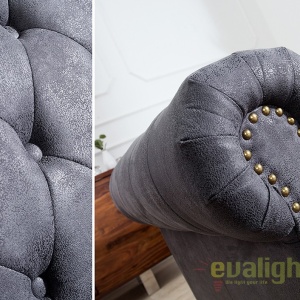 Canapea clasica stil englezesc Chesterfield 2 locuri gri antic A-37390 VC - Img 4