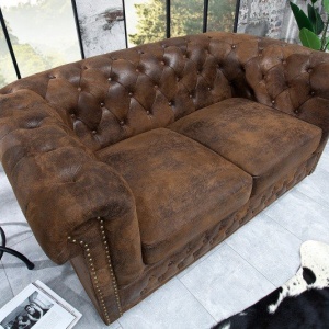 Canapea clasica stil englezesc Chesterfield 2 locuri maro antic - Img 4