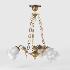 Candelabru 3 brate din alama cu abajur din sticla Putti