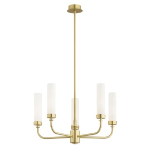 Candelabru 5 brate, alama periata, sticla alb mat PRESTON 2195