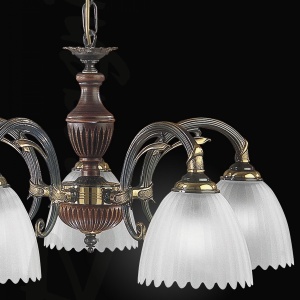 Candelabru 5 brate design italian din alama cu lemn 3510 106078 universul-luminii.ro