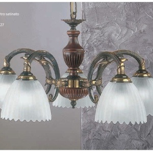 Candelabru 5 brate design italian din alama cu lemn 3510 203098 universul-luminii.ro