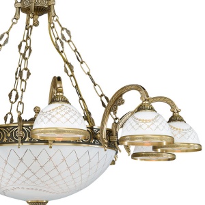 Candelabru cu 10 brate clasic design italian din alama, sticla 7002 RA-L. 7002/10+4 101178 universul-luminii.ro
