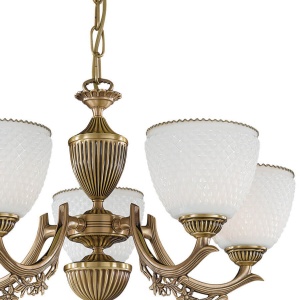 Candelabru cu 5 brate clasic design italian din alama si sticla 8651 RA-L. 8651/5 101758 universul-luminii.ro