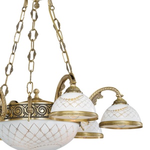 Candelabru cu 6 brate clasic design italian din alama, sticla 7002 RA-L. 7002/6+2 102288 universul-luminii.ro
