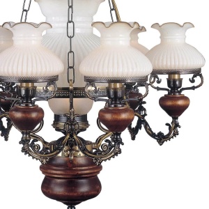 Candelabru cu 6 brate design italian din alama cu lemn 634 105588 universul-luminii.ro