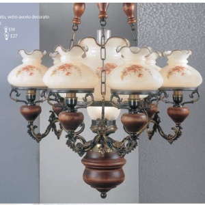 Candelabru cu 6 brate design italian din alama cu lemn 636 105598 universul-luminii.ro