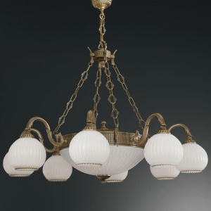Candelabru cu 8 brate clasic design italian din alama, sticla 9200 RA-L. 9200/8+3 102478 universul-luminii.ro