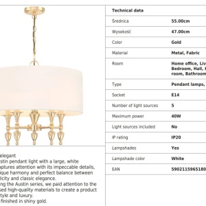 Candelabru design elegant AUSTIN auriu/alb 220498 universul-luminii.ro