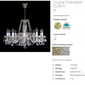 Candelabru elegant cu 10 brate Cristal Bohemia Exclusive ELSA X. CE 56158 universul-luminii.ro