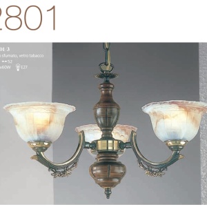 Candelabru rustic cu 3 brate design italian din alama cu lemn 2801 202978 universul-luminii.ro