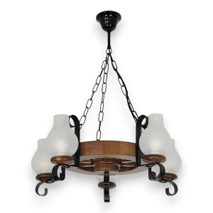 Candelabru rustic fabricat manual din lemn diam.30cm, 5 brate Roata WOOD-RO-SP5D30 178028 universul-luminii.ro