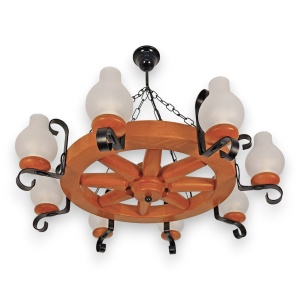 Candelabru rustic fabricat manual din lemn diam.50cm, 8 brate Roata WOOD-RO-SP8D50 178048 universul-luminii.ro