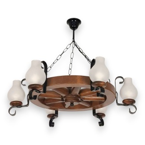 Candelabru rustic fabricat manual din lemn Roata 6L 183248 universul-luminii.ro