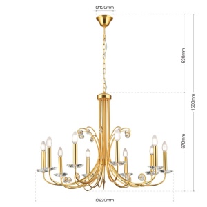 Candelabru stil clasic cu cristal K9 ARIANE 10L auriu 234898 universul-luminii.ro