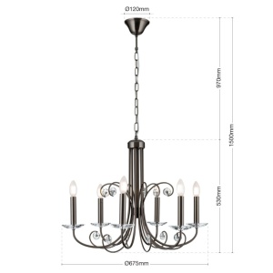 Candelabru stil clasic cu cristal K9 ARIANE 6L nickel inchis 234868 universul-luminii.ro