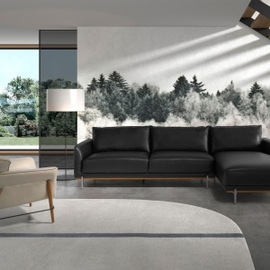 Coltar LUX 5 locuri design italian cu sezlong dreapta Cowhide black - Img 7