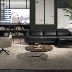 Coltar LUX design italian cu sezlong dreapta si functia relax Cowhide negru - Img 8