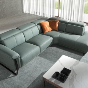 Coltar LUX design italian cu sezlong dreapta si functia relax Cowhide verde turcoaz - Img 7